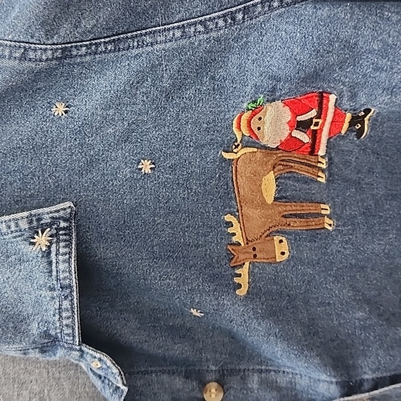 Christmas Denim Shirt. Long Sleeve, women's SizeXXL - Picture 4 of 12